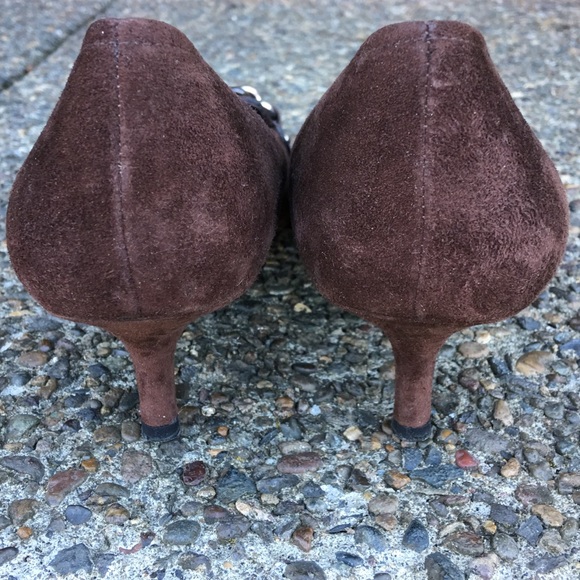 Prada Brown Suede Heels 11 - Picture 3 of 5